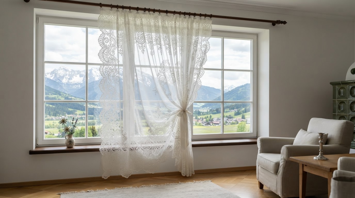Gardine aus Plauener Spitze