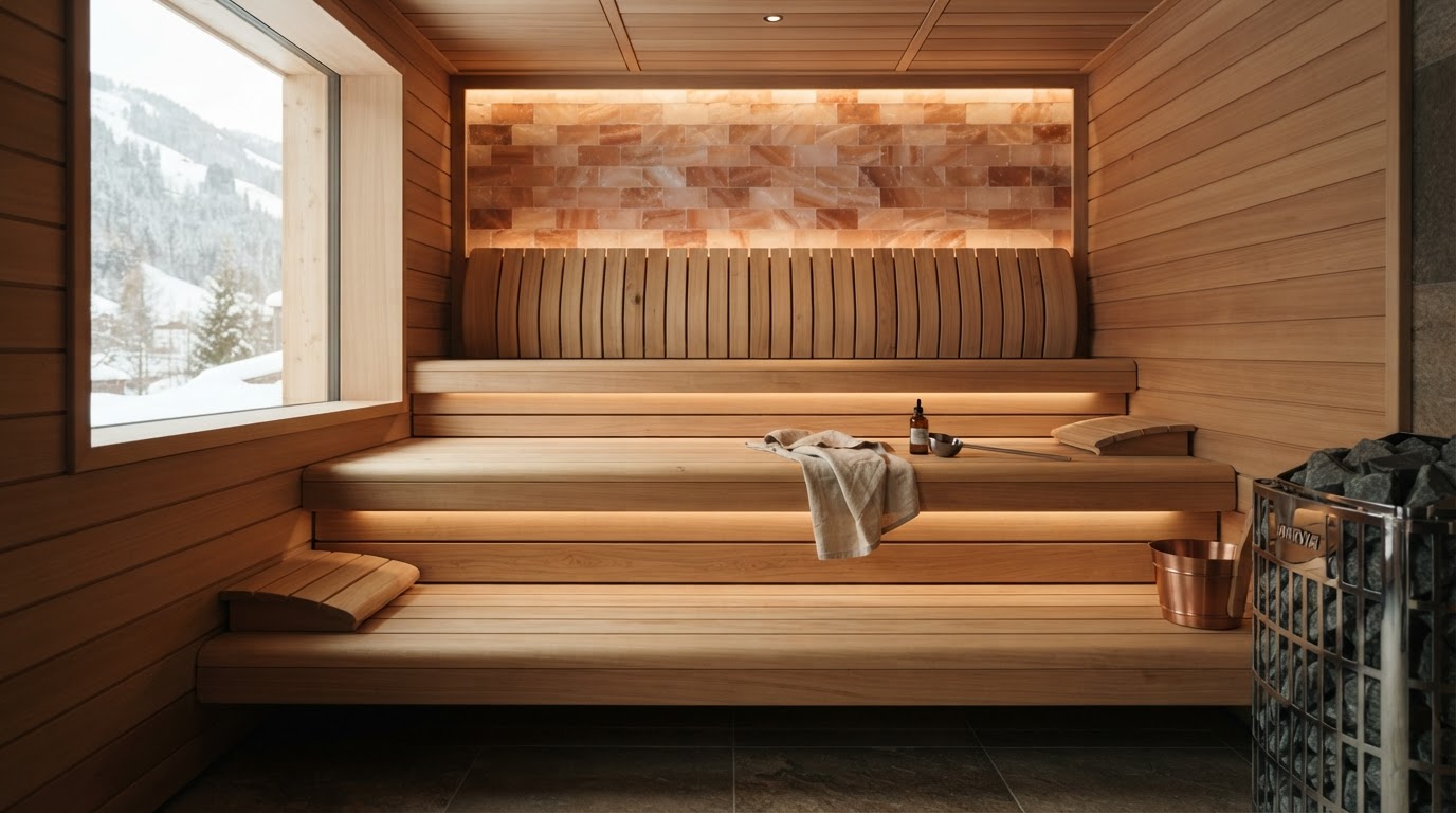 Massgefertigte Saunabank aus Holz