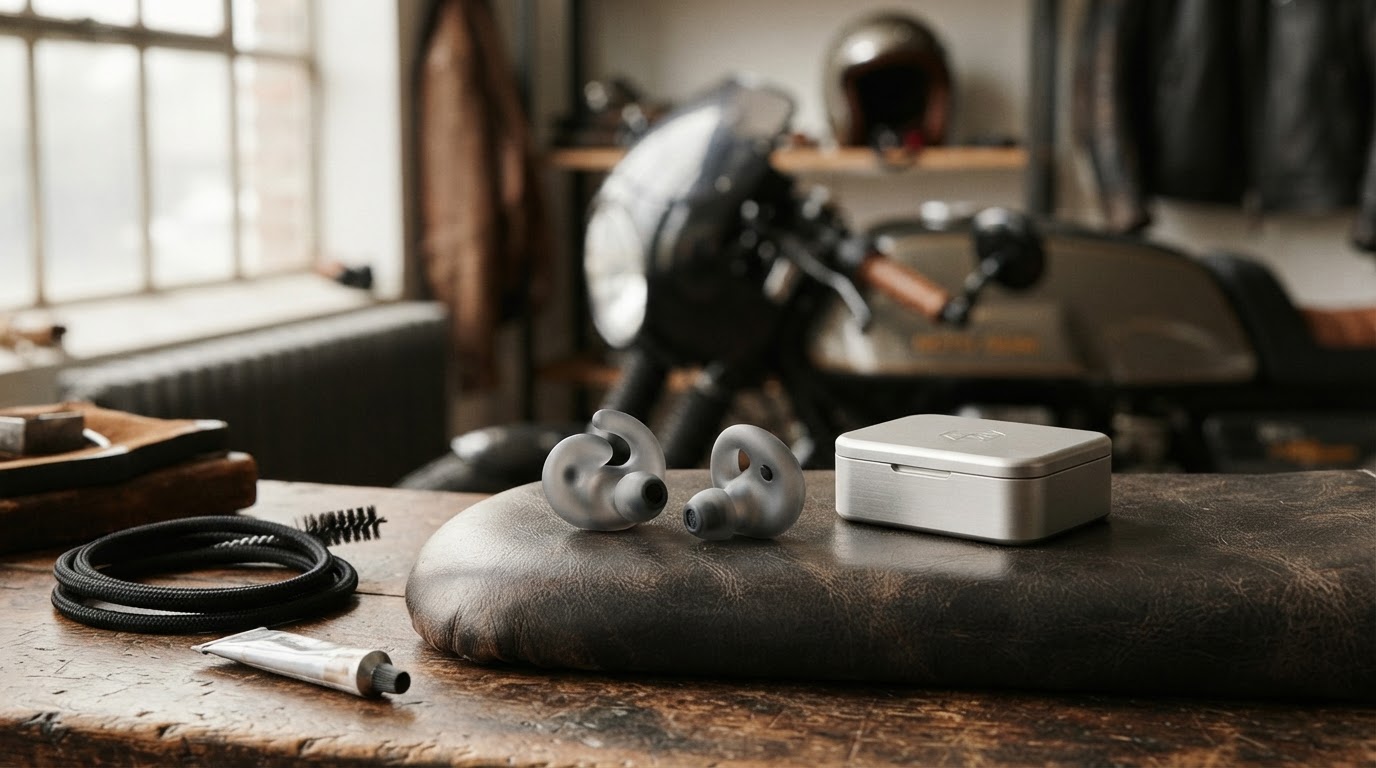 Motard avec bouchons d'oreilles sur mesure