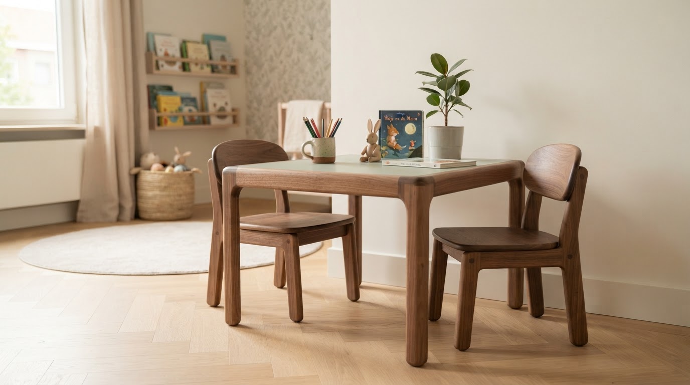 Kinderen aan een op maat gemaakte tafel