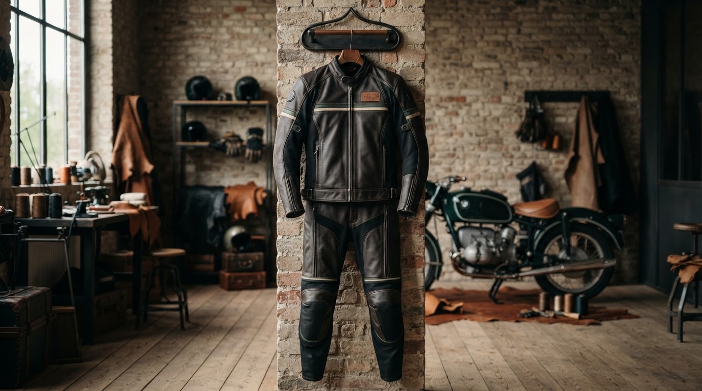 Motorrijder in op maat gemaakte kleding