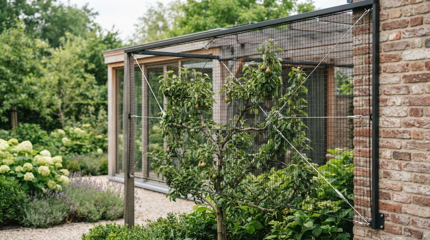 Vogelnet op maat in een tuin
