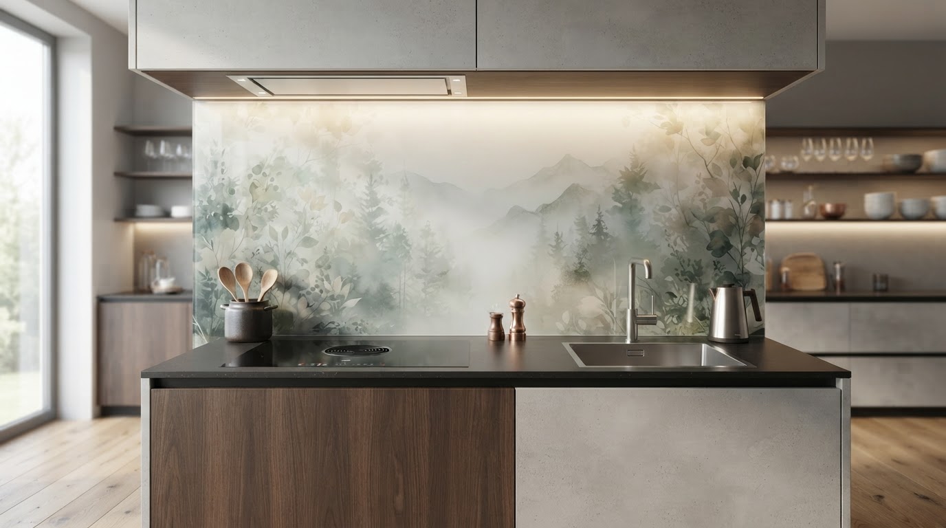 Glas Rückwand mit Motiv nach Maß