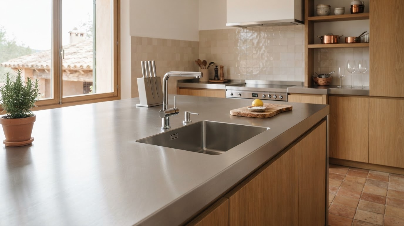 Mesada de cocina de acero inoxidable a medida