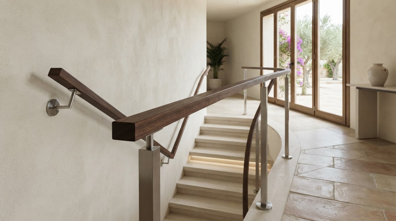 Pasamanos a medida instalado en una escalera moderna