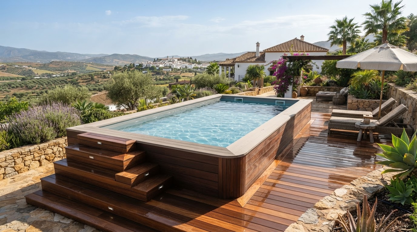 Piscina elevada a medida en un jardín