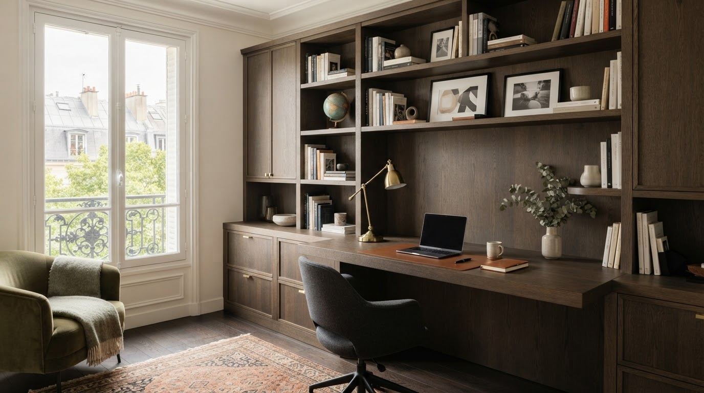 Bibliothèque bureau intégrée sur mesure