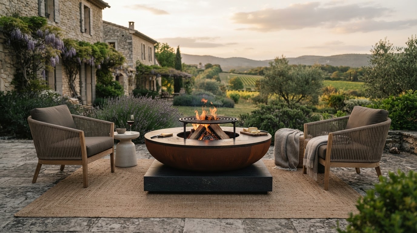 Brasero sur mesure dans un jardin
