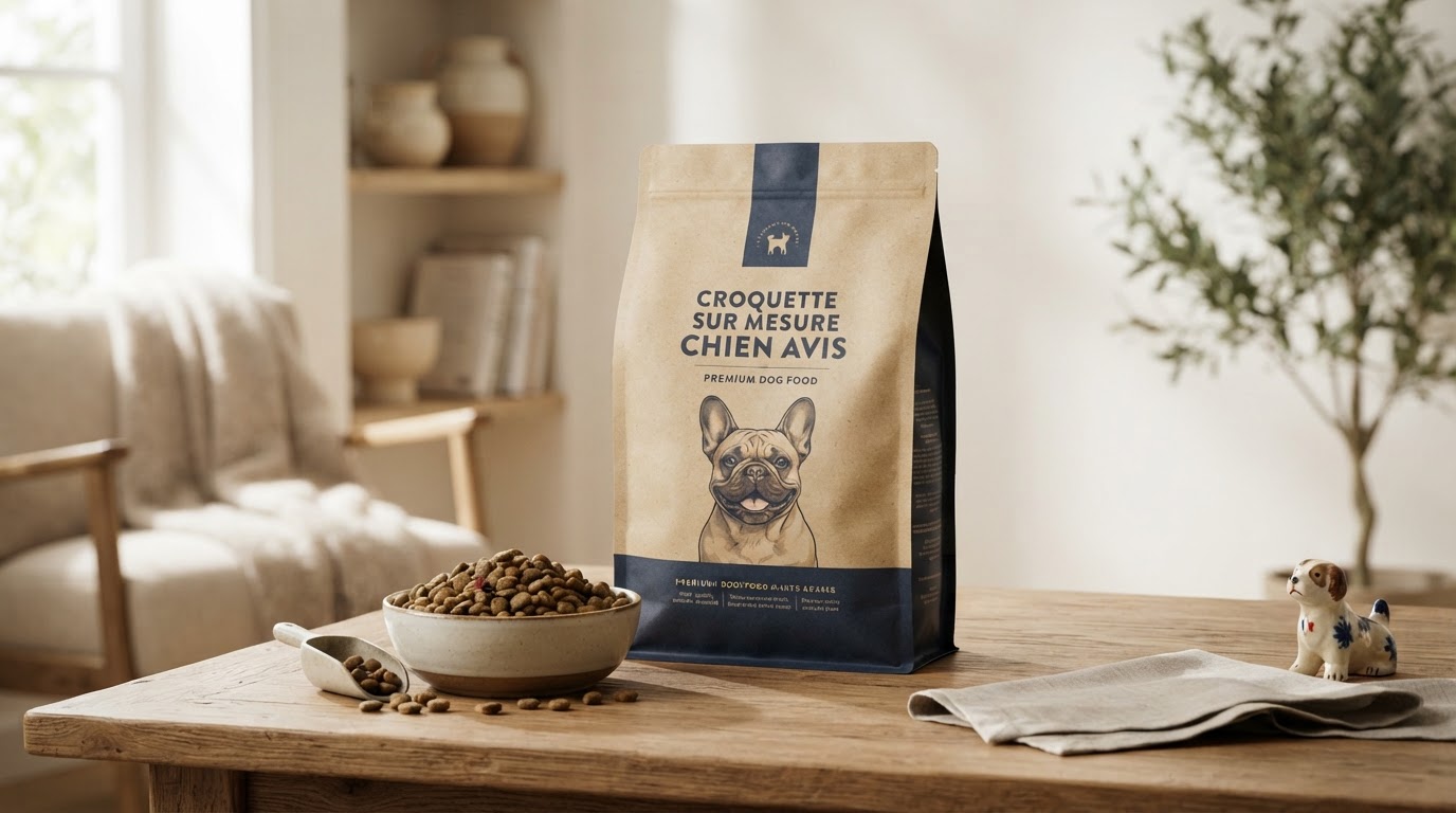 Chien mangeant des croquettes