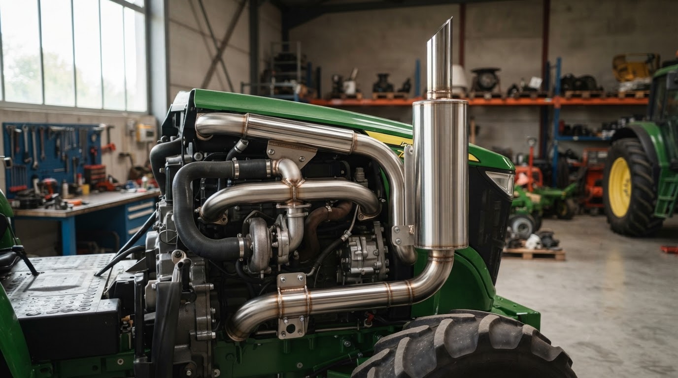 Tracteur agricole avec échappement inox