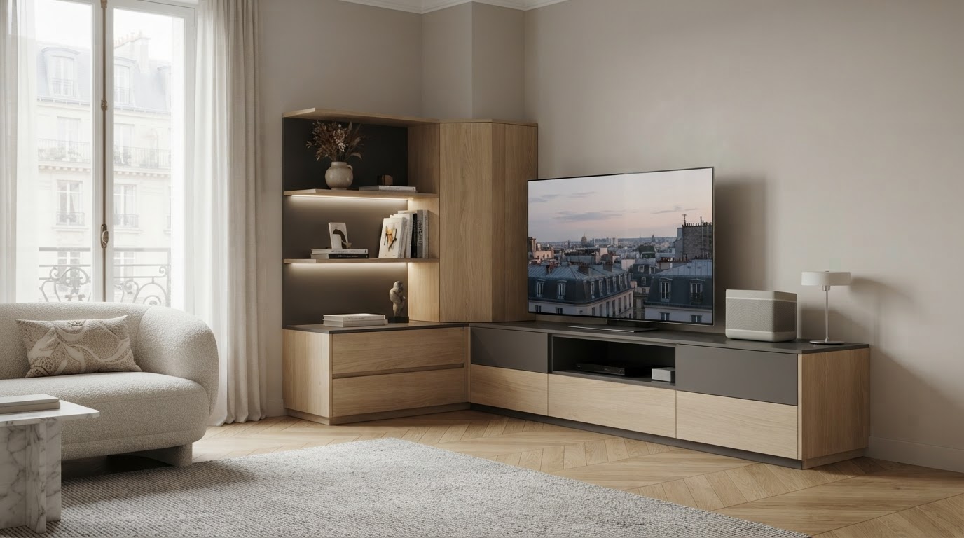 Meuble TV d'angle sur mesure