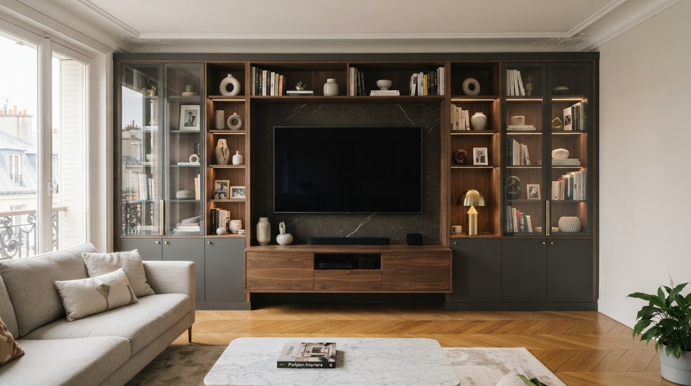 Meuble TV bibliothèque sur mesure