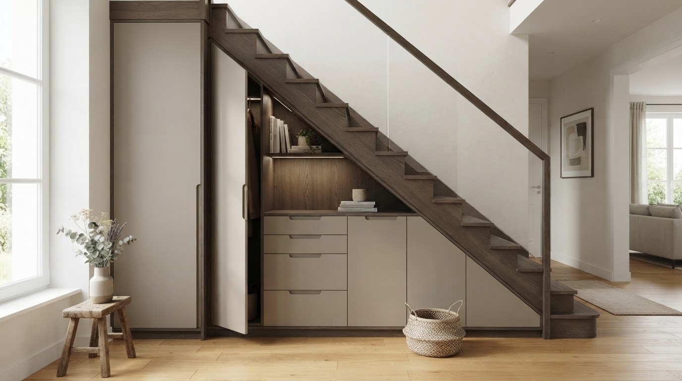 Placard sur mesure sous un escalier