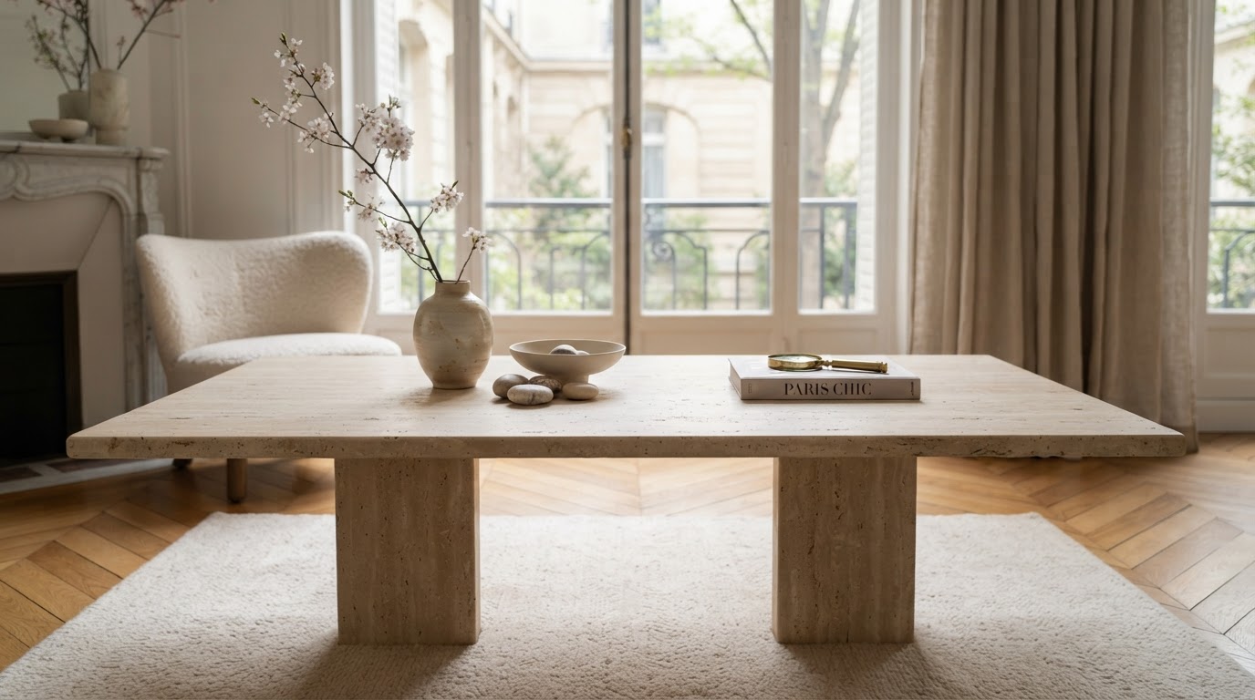 Plateau de table en travertin sur mesure