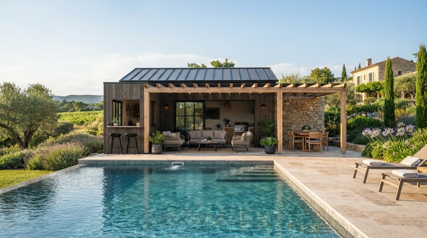 Pool house sur mesure élégant dans un jardin