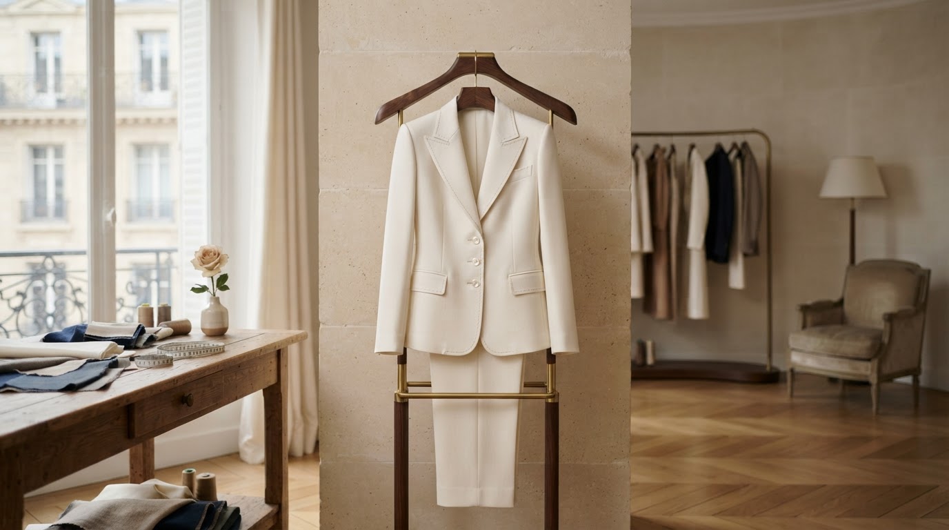 Femme portant un costume sur mesure