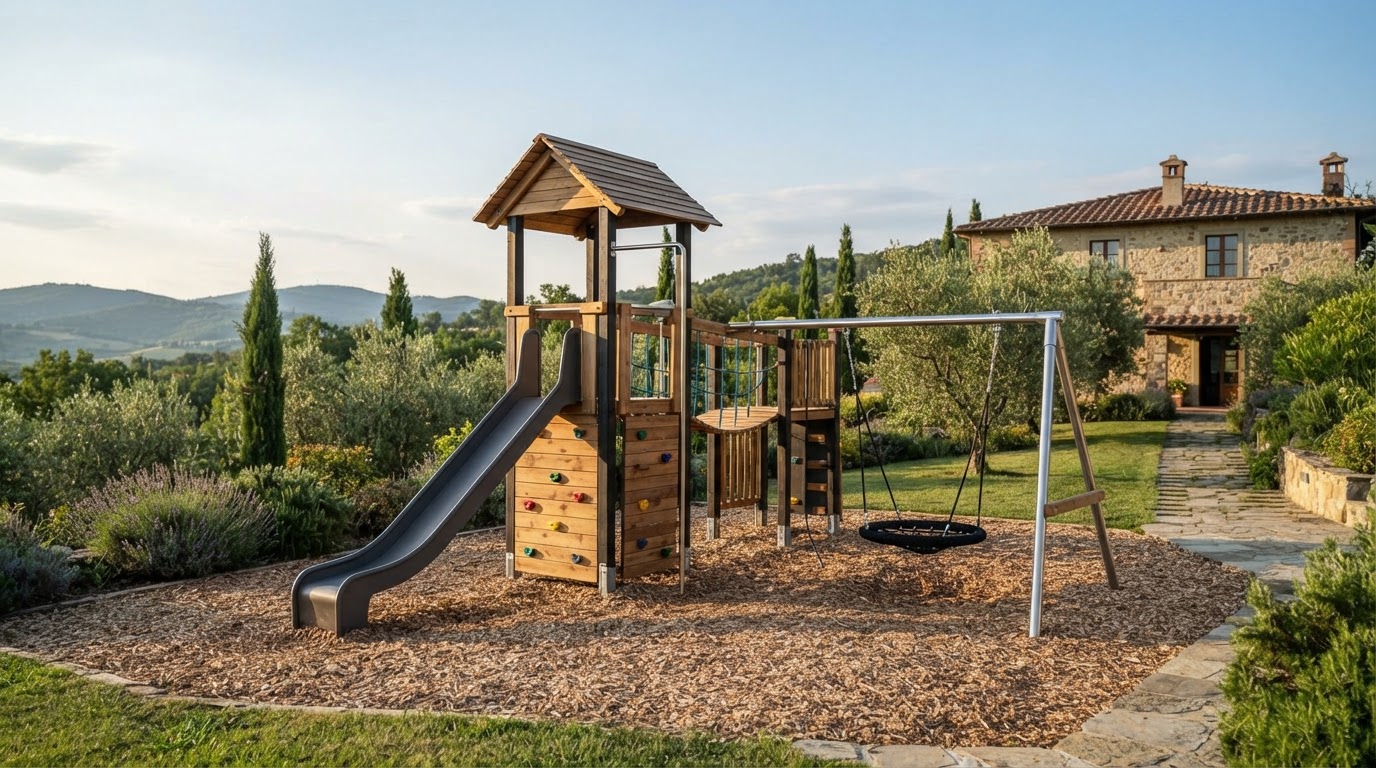 Bambino che gioca in un parco giochi personalizzato
