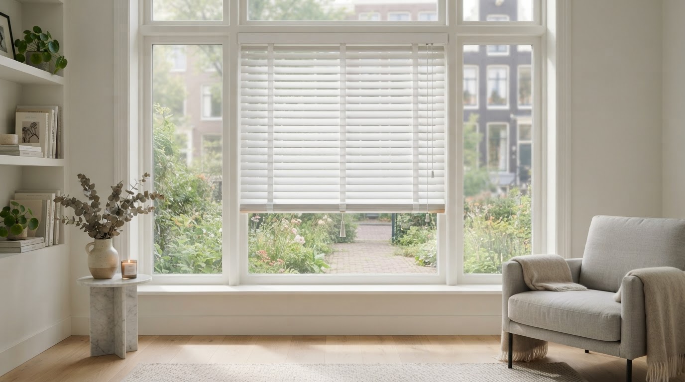witte houten jaloezieen