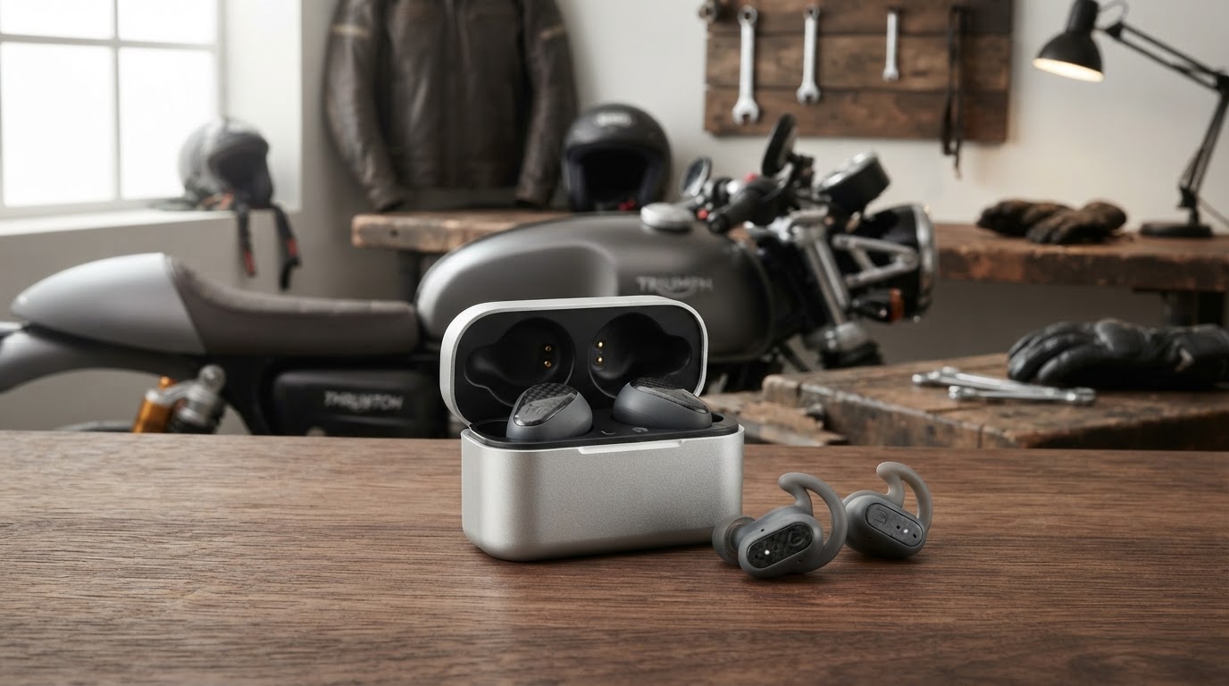 Motorrijder met op maat gemaakte oordoppen met bluetooth