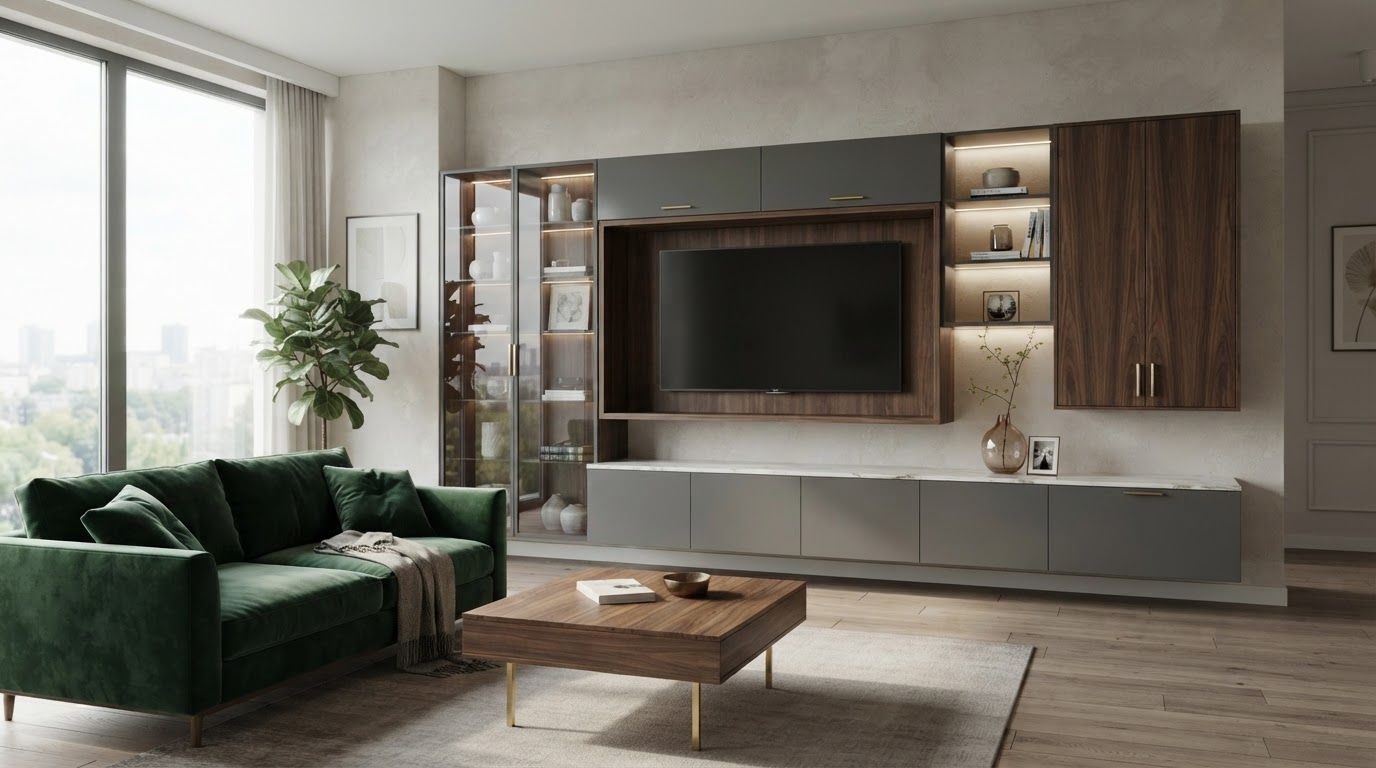 nowoczesny salon z meblami na wymiar