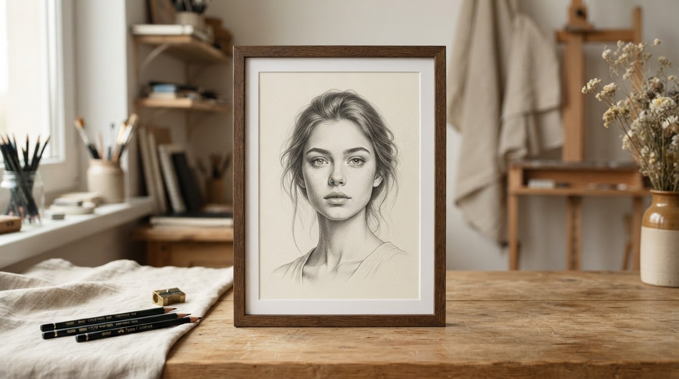 Portret în creion realizat la comandă