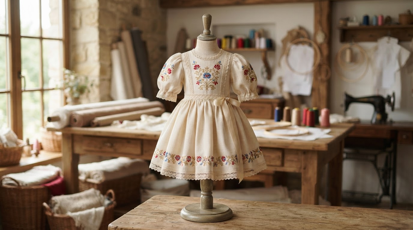 Fetiță purtând o rochie elegantă la comandă